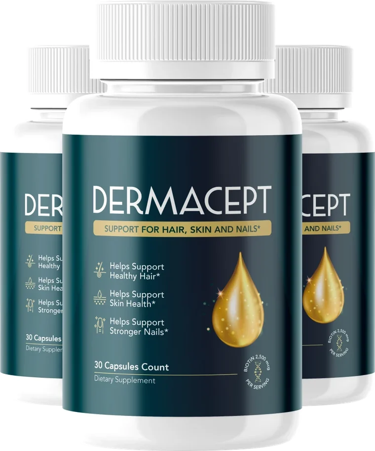 DermaCept hair, skin and nail beauty support three-bottle package